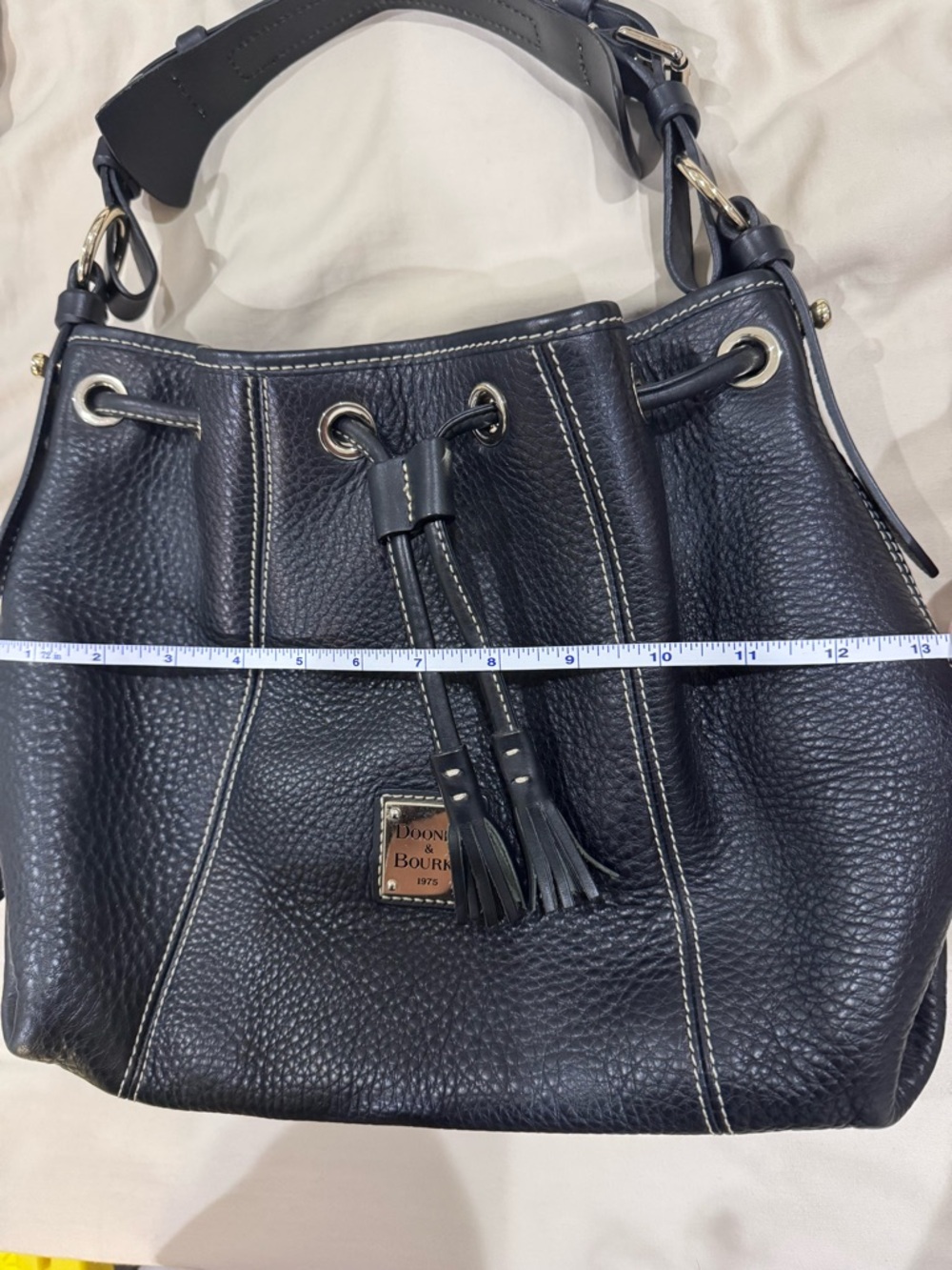 Dooney & Bourke Black Pebbled Leather Hobo Drawstring Bag - Picture 13 of 14